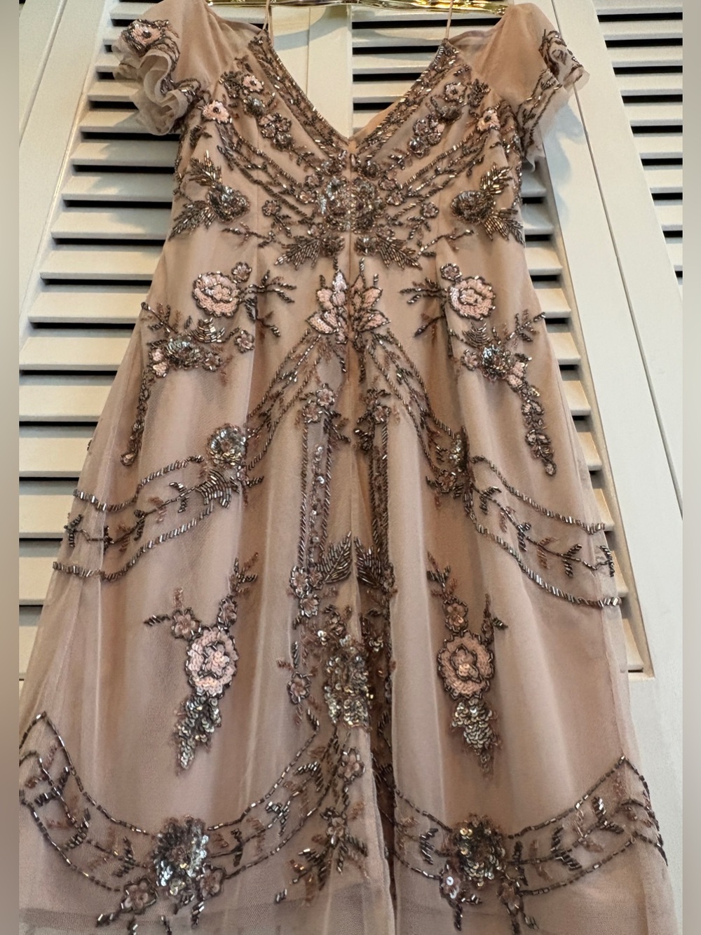 Aidan Mattox Dress Beaded Gatsby Cocktail Nude Champagne Floral Sequin Mesh 4 - Picture 11 of 14